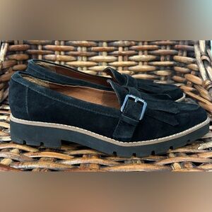 Franco Sarto Black Suede Loafers  Buckle and Lug Sole size  8.5 Great condition